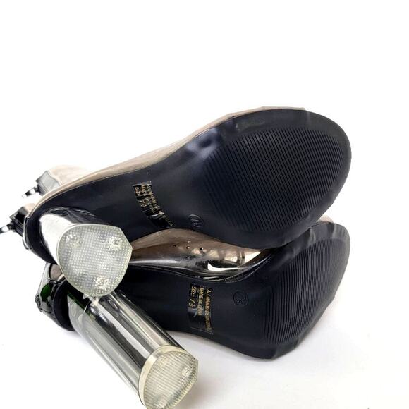 Y2k Wild Diva Clear Chunky Smoke Black Lace Up Heel Boots - 7.5 - Picture 4 of 12